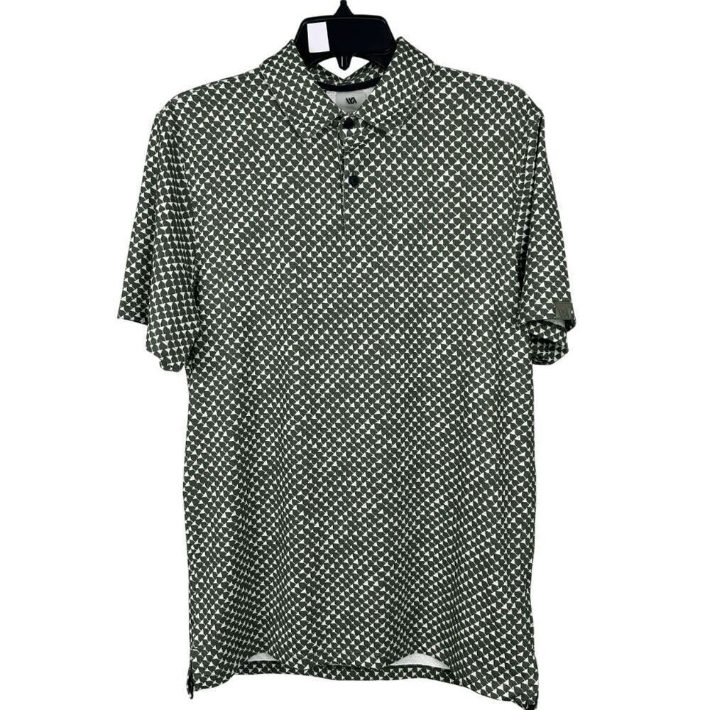 VRST Men's Mesh Print Golf Polo Optic Geo Mesh Green S